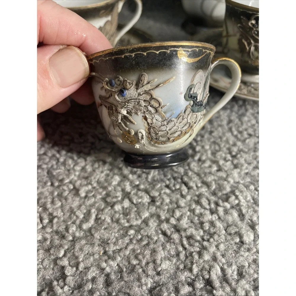 Japanese Dragon Teapot, Tea Cups, Sugar‎ Bowl, Creamer, Coffee Cup And Saucers